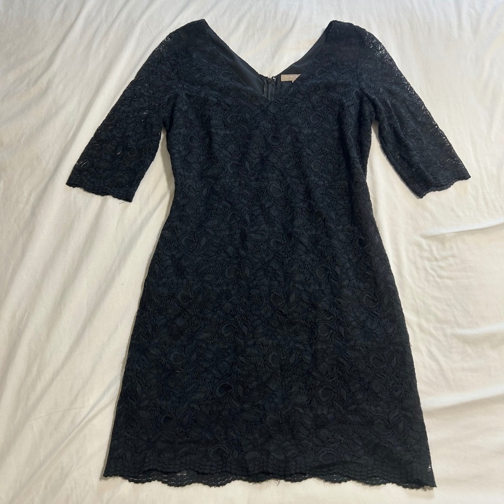 Banana Republic Black Floral Lace V-Neck Sheath Dress Womens 6 Petite